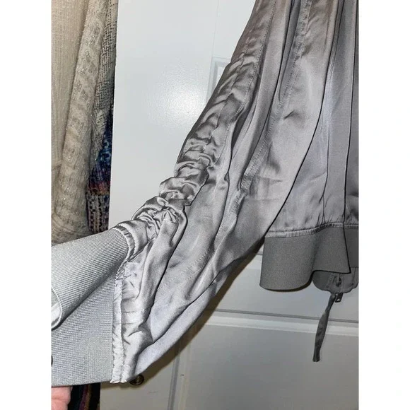 NWT All Saints Ellis ruched-sleeve Bomber Jacket Silver Grey Women Size Large - Picture 6 of 6
